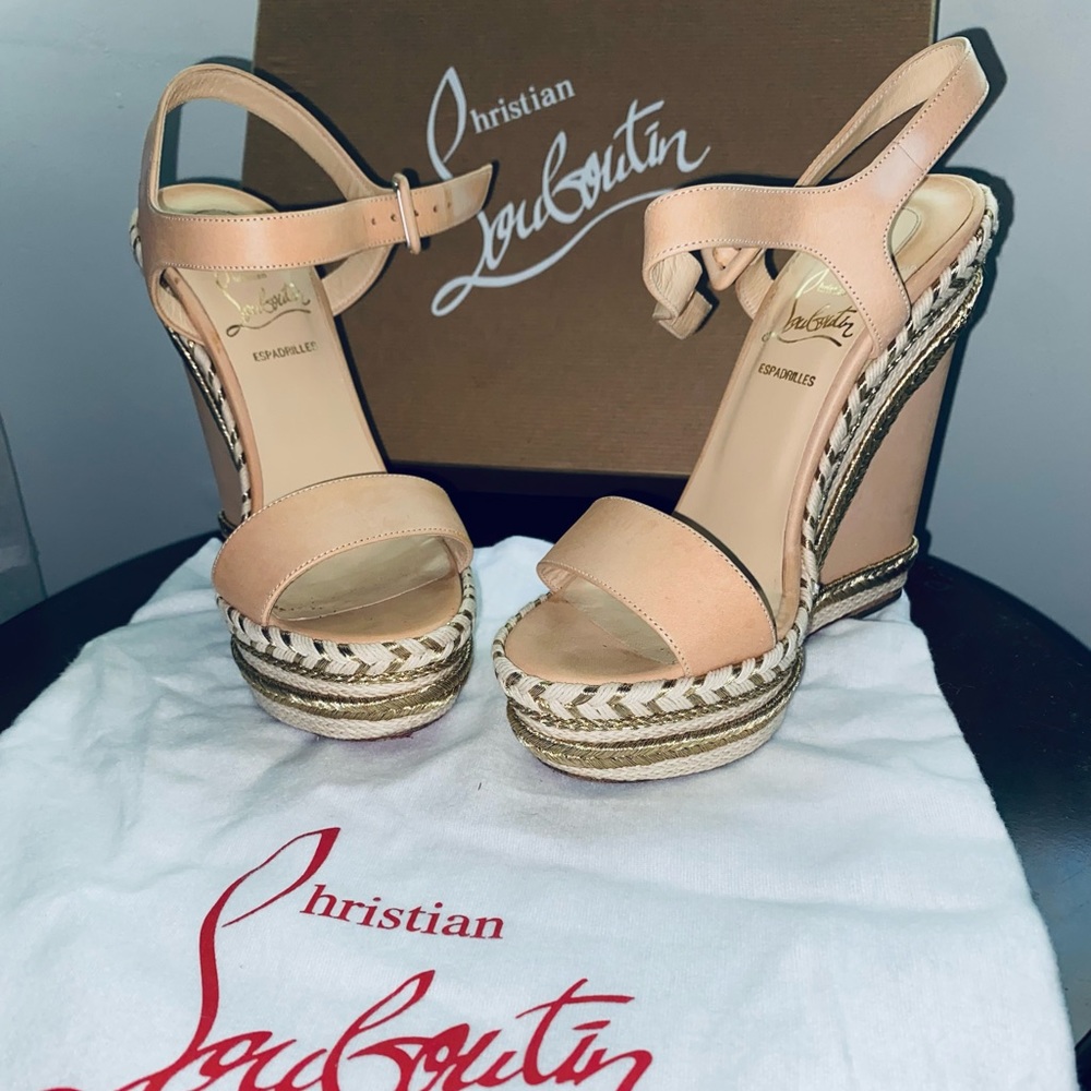 Christian Louboutin Nude Pink Espadrille Wedge Sandals